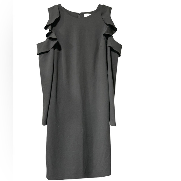 Calvin Klein Women’s Black Size 12 Ruffle Long Sleeves Cold Shoulder Dress - Picture 2 of 4